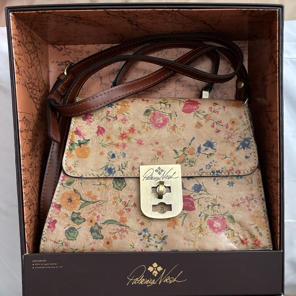 Patricia Nash Floral Crossbody Bag - Cream and Brown